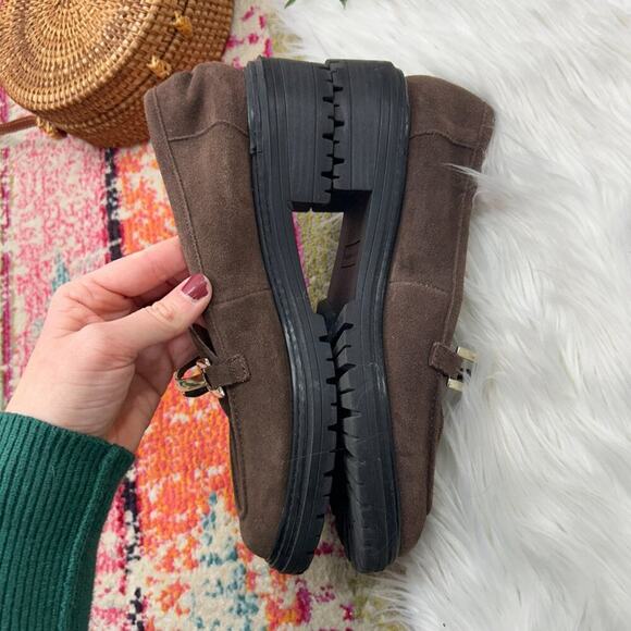 Kelly & Katie Brown Gold Chain Buckle Chunky Platform Leather Loafers 9 - Picture 7 of 11